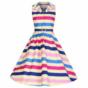 Lindy Bop Matilda Ice Cream Stripe cotton shirt dress with belt and pockets
